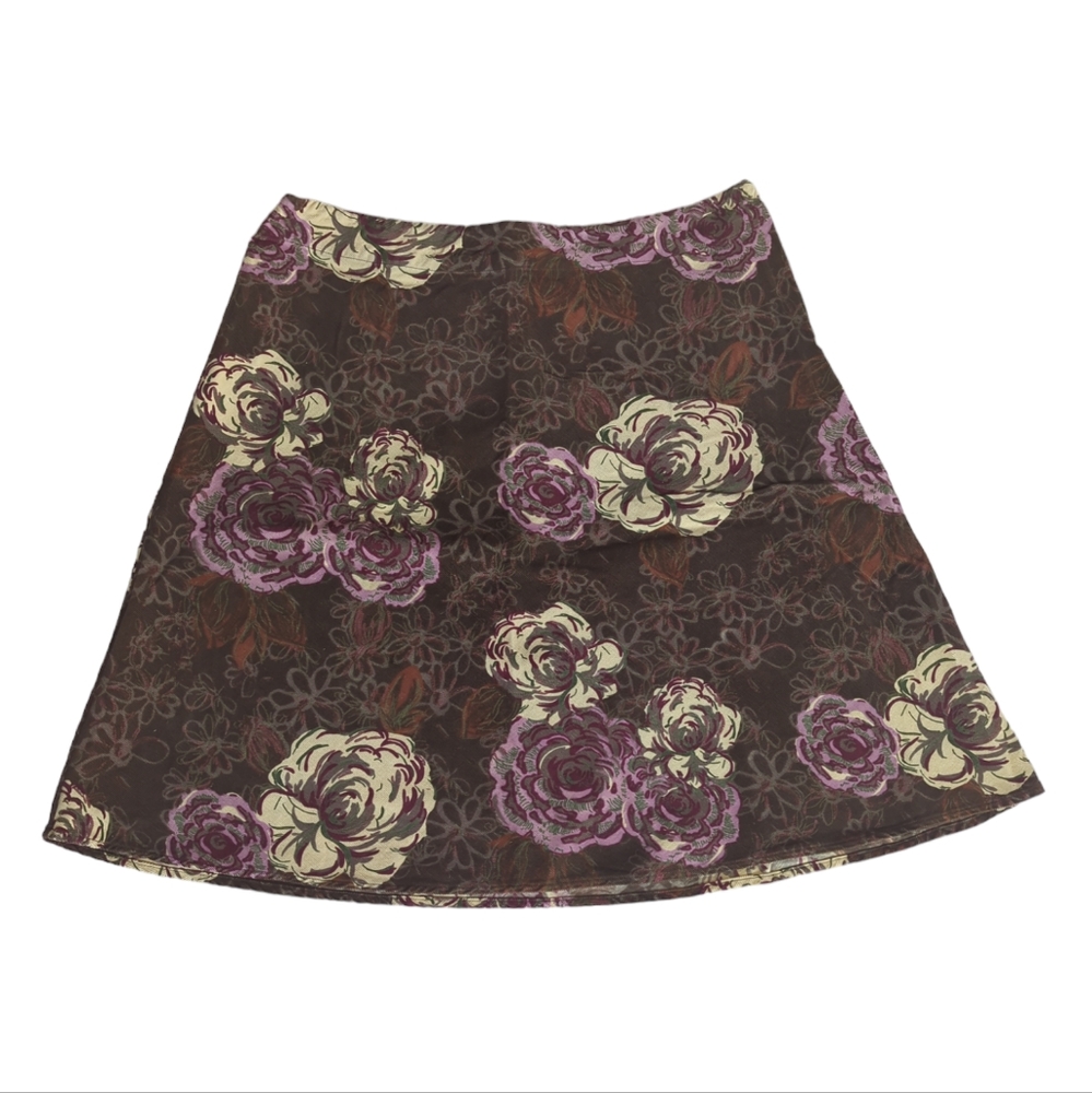 St. John's Bay Floral Cotton A Line Skirt 12P Brown